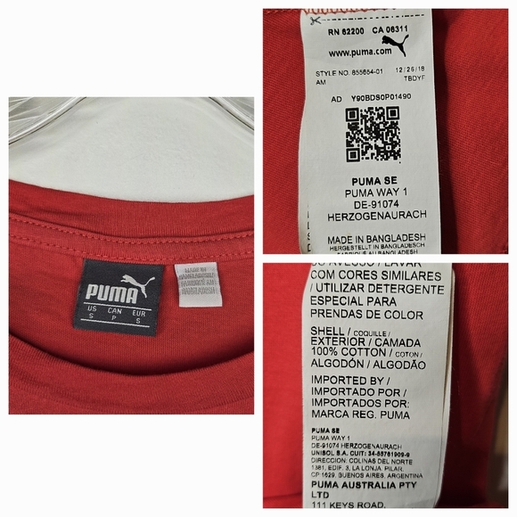Puma Metallic Logo Graphic Tee Red Crewneck Athleisure Shirt Women Small Gym - Picture 8 of 9